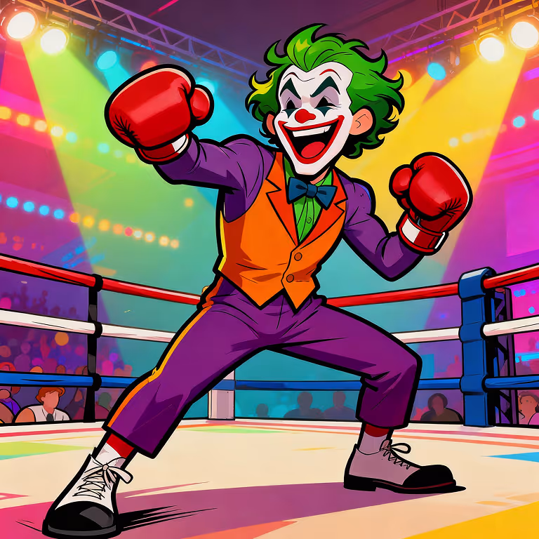 MadJoker Casino mascot in a boxing ring under bright lights, ready to strike — representing power, confidence, and big-win energy.